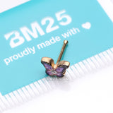 Detail View 3 of Golden Mystic Purple Butterfly Sparkle Nose Stud Ring-Clear Gem/Purple