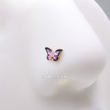 Detail View 1 of Golden Mystic Purple Butterfly Sparkle Nose Stud Ring-Clear Gem/Purple