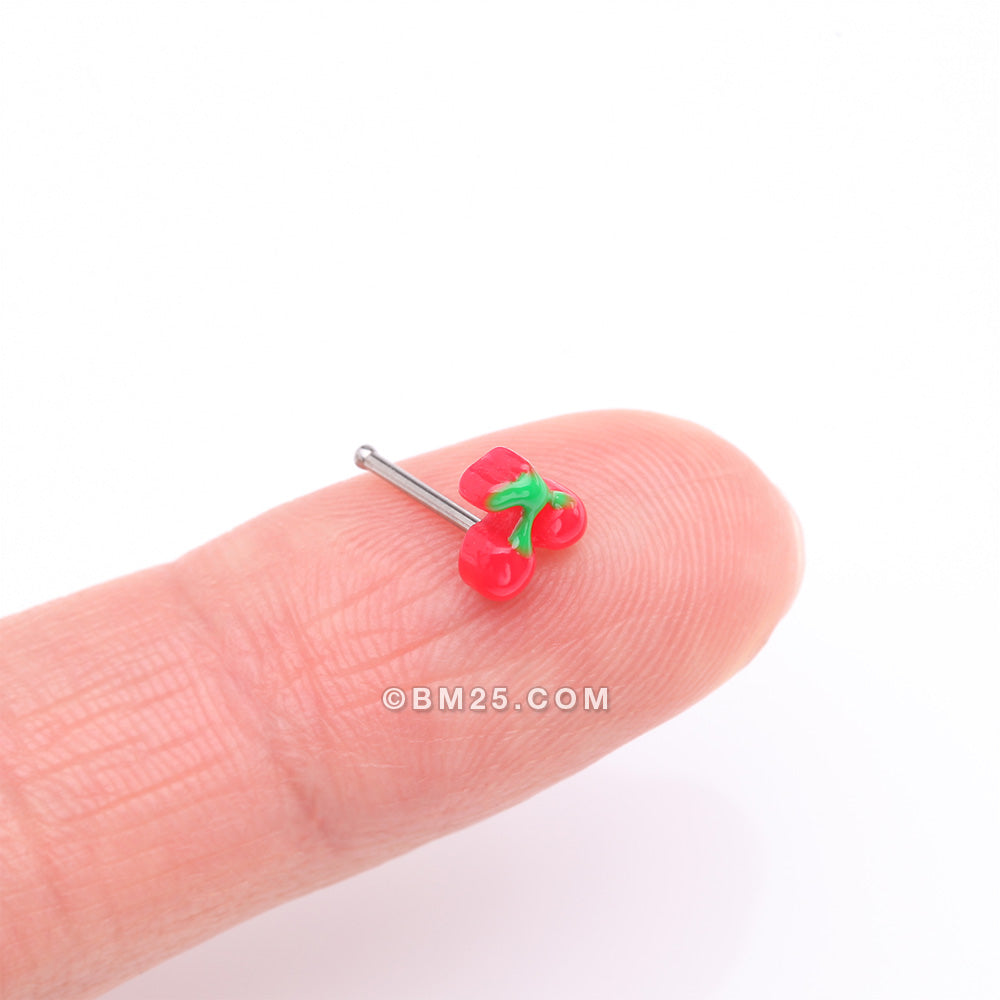 Detail View 2 of Kawaii Pop Juicy Red Cherry Nose Stud Ring-Red/Green