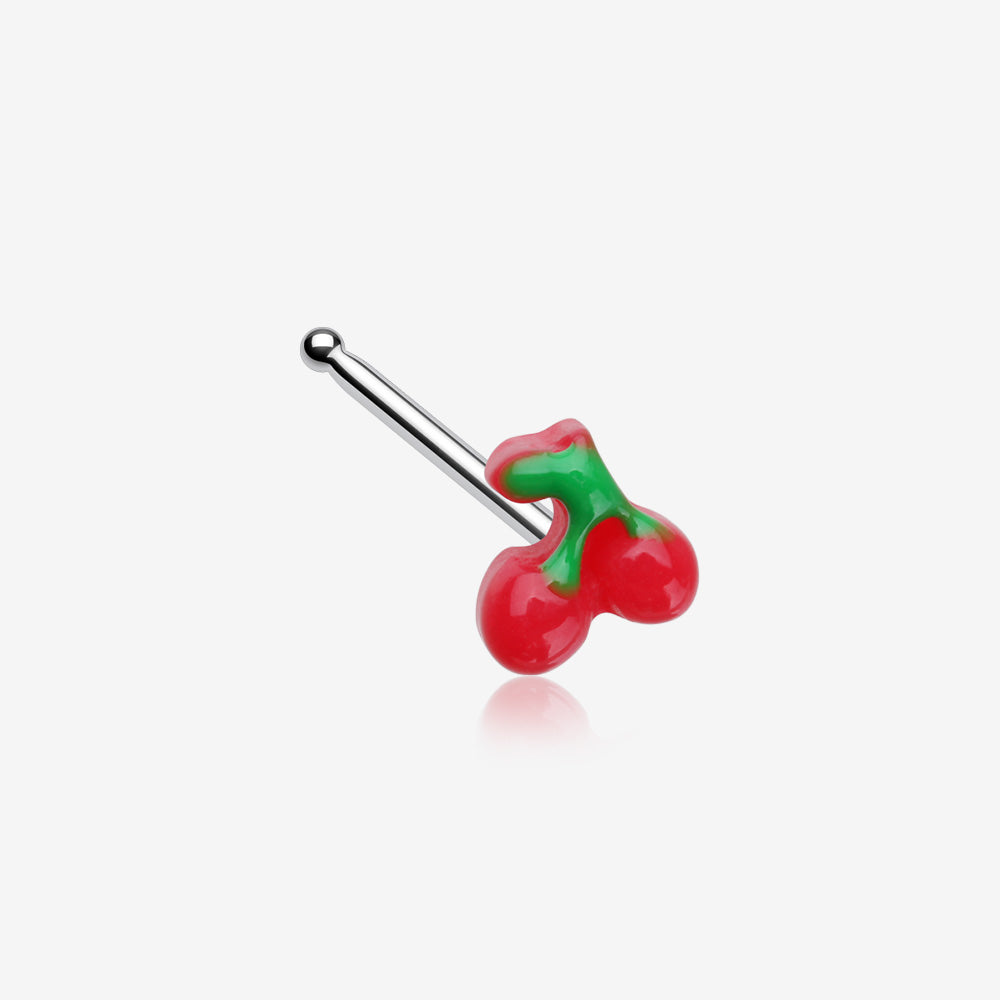 Kawaii Pop Juicy Red Cherry Nose Stud Ring-Red/Green