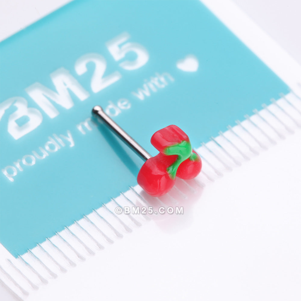 Detail View 4 of Kawaii Pop Juicy Red Cherry Nose Stud Ring-Red/Green