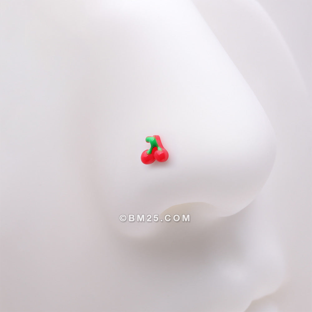 Detail View 1 of Kawaii Pop Juicy Red Cherry Nose Stud Ring-Red/Green