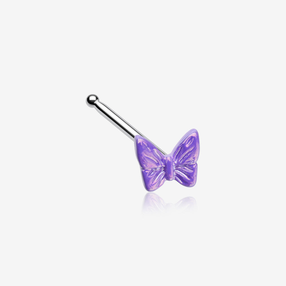Iridescent Purple Butterfly L-Shaped Nose Ring-Purple - BM25.com