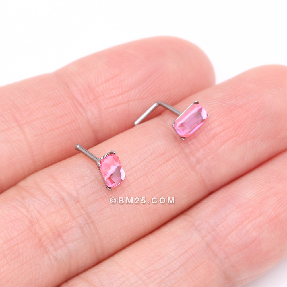 Detail View 3 of Sparkle Gem Cubic Nose Stud Ring-Pink