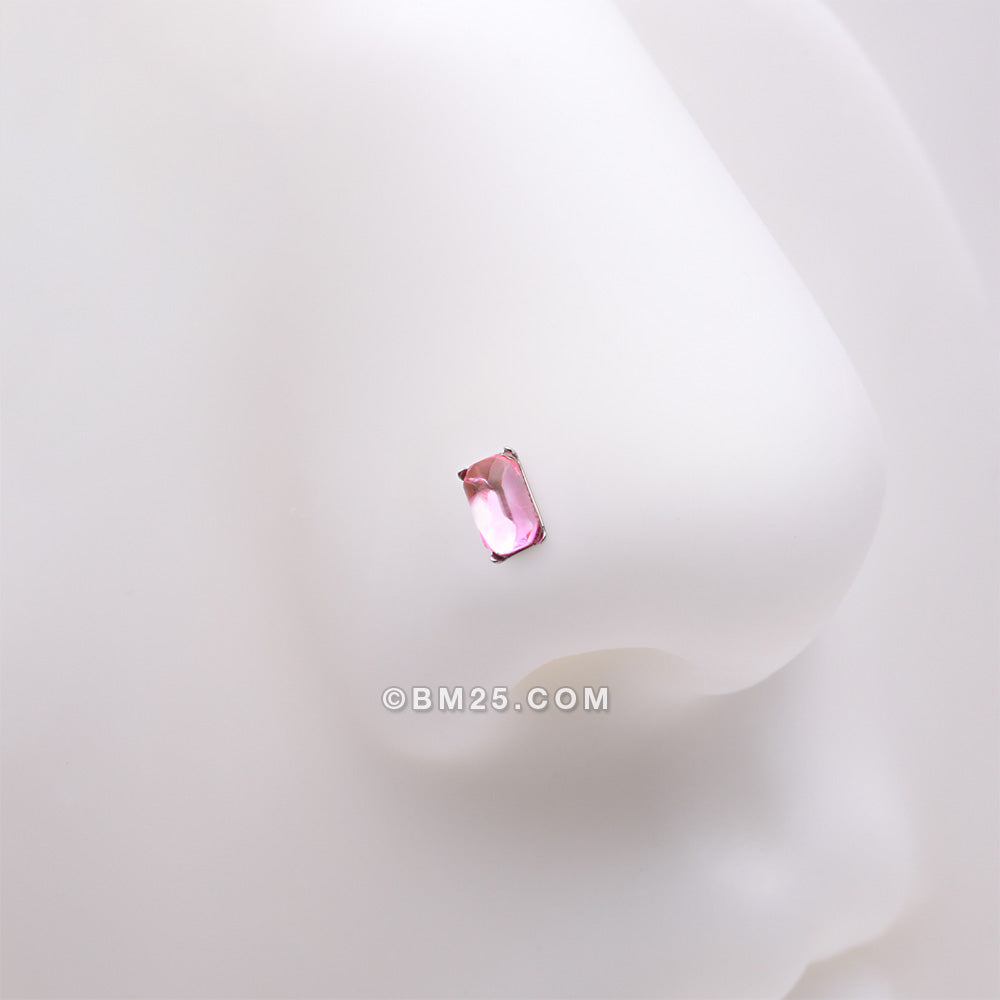 Detail View 1 of Sparkle Gem Cubic Nose Stud Ring-Pink