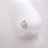 Detail View 1 of Mandala Ornate Sparkle Chain Dangle Nose Stud Ring-Clear Gem