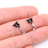 Detail View 3 of Black Noir Victorian Butterfly Dangle Sparkle Nose Stud Ring-Clear Gem