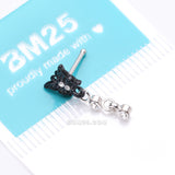 Detail View 4 of Black Noir Victorian Butterfly Dangle Sparkle Nose Stud Ring-Clear Gem