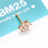 Detail View 3 of Golden Opalescent Brilliant Flower Sparkle Nose Stud Ring-White