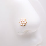 Detail View 1 of Golden Opalescent Brilliant Flower Sparkle Nose Stud Ring-White