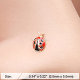 Detail View 2 of Golden Adorable Dainty Ladybug L-Shaped Nose Ring-Red