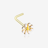 Golden Dainty Adorable Daisy L-Shaped Nose Ring-White/Yellow