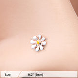Detail View 2 of Rose Gold Dainty Adorable Daisy L-Shaped Nose Ring-White/Yellow