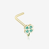 Golden Lucky Four Leaf Clover L-Shaped Nose Ring