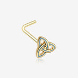 Golden Triquetra Trinity Knot L-Shaped Nose Ring-Teal