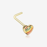 Golden Rainbow Pride Heart L-Shaped Nose Ring