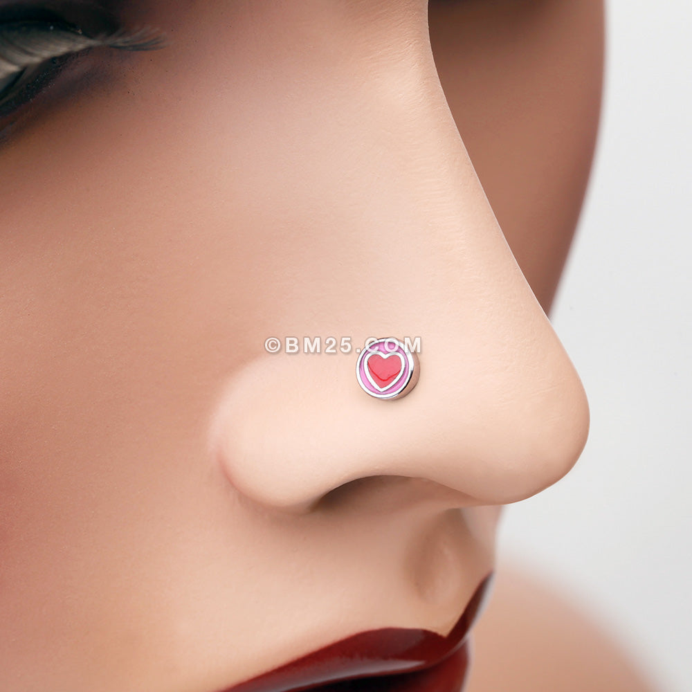 Detail View 1 of Adorable Valentine Heart Nose Stud Ring-Pink/Red