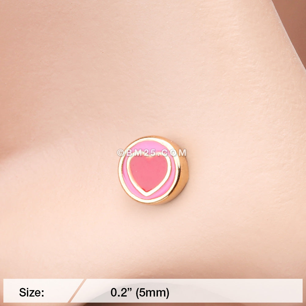 Detail View 2 of Golden Adorable Valentine Heart Nose Stud Ring-Pink/Red