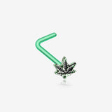 Vintage Cannabis Leaf L-Shaped Nose Ring-Green