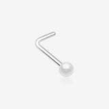 Luster Pearlescent Ball Steel L-Shaped Nose Ring-White