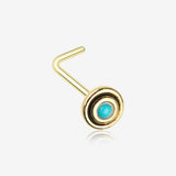 Golden Tribal Circle Turquoise L-Shaped Nose Ring
