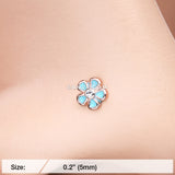 Detail View 2 of Rose Gold Adorable Plumbago Flower Sparkle L-Shaped Nose Ring-Clear Gem
