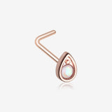 Rose Gold Opalescent Teardrop Sparkle L-Shaped Nose Ring-White