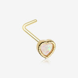 Golden Opalescent Sparkle Heart L-Shaped Nose Ring-White