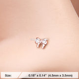 Detail View 2 of Rose Gold Dainty Bow-Tie Sparkle L-Shaped Nose Ring-Clear Gem