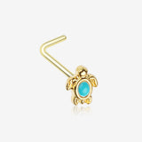 Golden Turquoise Turtle L-Shape Nose Ring-Turquoise