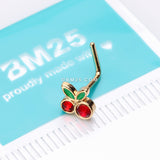 Detail View 2 of Golden Juicy Cute Cherry Sparkles L-Shaped Nose Ring-Red/Green