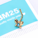 Detail View 2 of Golden Aqua Butterfly Sparkle L-Shaped Nose Ring-Aqua