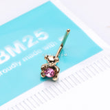 Detail View 2 of Golden Adorable Teddy Bear Sparkle L-Shaped Nose Ring-Pink