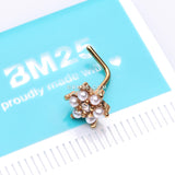 Detail View 2 of Golden Pearlescent Spring Flower Sparkle L-Shaped Nose Ring-Clear Gem/White
