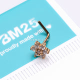 Detail View 2 of Golden Brilliant Sparkle Spring Flower Multi-Gem L-Shaped Nose Ring-Clear Gem