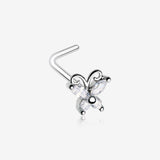 Dainty Butterfly Sparkle Multi-Gem L-Shaped Nose Ring-Clear Gem