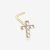 Golden Brilliant Sparkle Cross Multi-Gem L-Shaped Nose Ring
