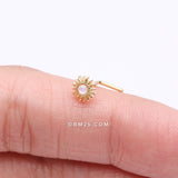 Detail View 2 of Golden Opalescent Blazing Sun L-Shaped Nose Ring-Clear Gem