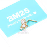 Detail View 4 of Golden Opalescent Star Sparkles L-Shaped Nose Ring-Clear Gem-Clear Gem/White