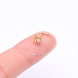 Detail View 2 of Golden Opalescent Crescent Moon L-Shaped Nose Ring-Clear Gem