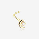 Golden Opalescent Crescent Moon L-Shaped Nose Ring