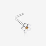 Adorable White Plumeria Flower L-Shaped Nose Ring