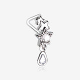 Cascading Shooting Star Sparkle Dangle L-Shaped Nose Ring-Clear Gem