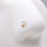 Detail View 1 of Golden Twinkle Double Star Sparkle L-Shaped Nose Ring-Clear Gem