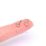 Detail View 2 of Golden Twinkle Double Star Sparkle L-Shaped Nose Ring-Clear Gem