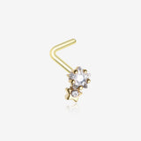Golden Twinkle Double Star Sparkle L-Shaped Nose Ring-Clear Gem