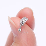 Detail View 2 of Vintage Crescent Moon Face Sparkle Dangle L-Shaped Nose Ring-Clear Gem