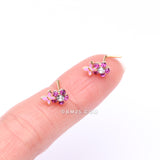 Detail View 2 of Golden Pink Butterfly Flower Sparkle L-Shaped Nose Ring-Clear Gem/Fuchsia