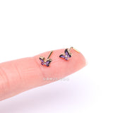 Detail View 2 of Golden Mystic Purple Butterfly Sparkle L-Shaped Nose Ring-Clear Gem/Purple