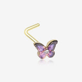 Golden Mystic Purple Butterfly Sparkle L-Shaped Nose Ring